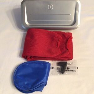 Swiss Air aluminum hard shell toiletries case with amenities Unisex